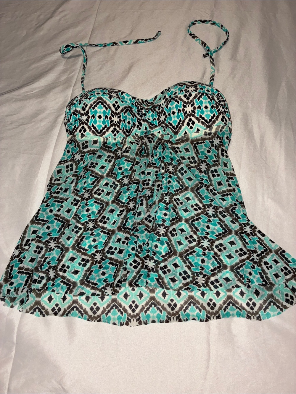 Merona Halter Swim Top – Turquoise & Black Geometric Print (Medium)